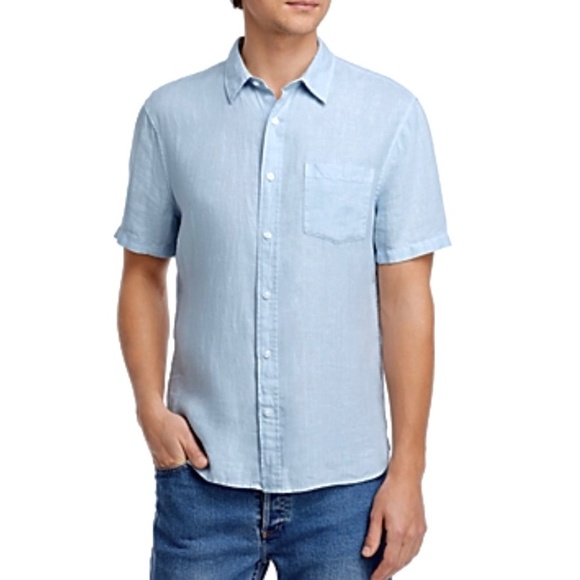 Vince Linen Button Up Shirt Short Sleeve Classic Fit Blue - Picture 1 of 9